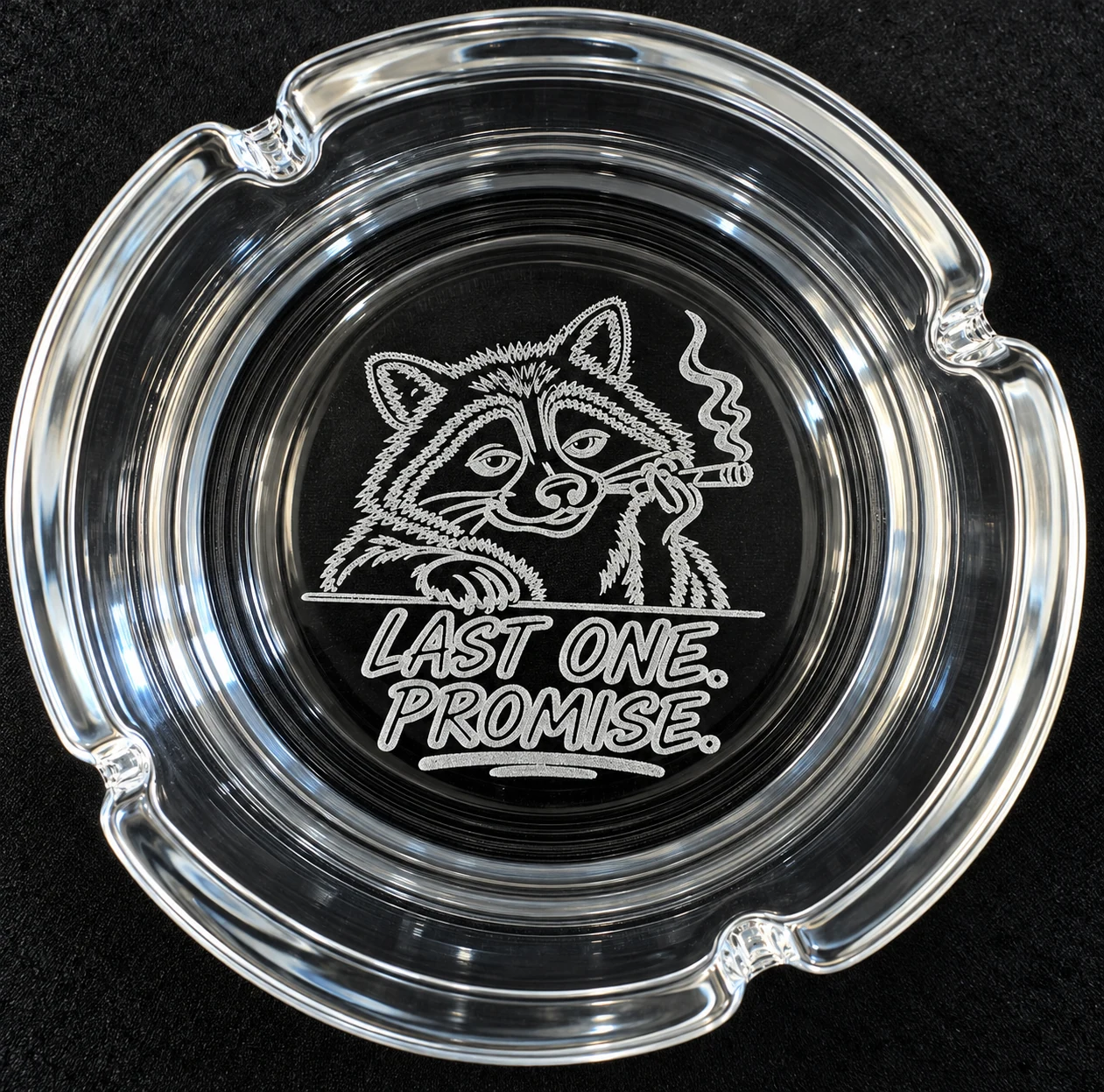 Engraved glass ashtray