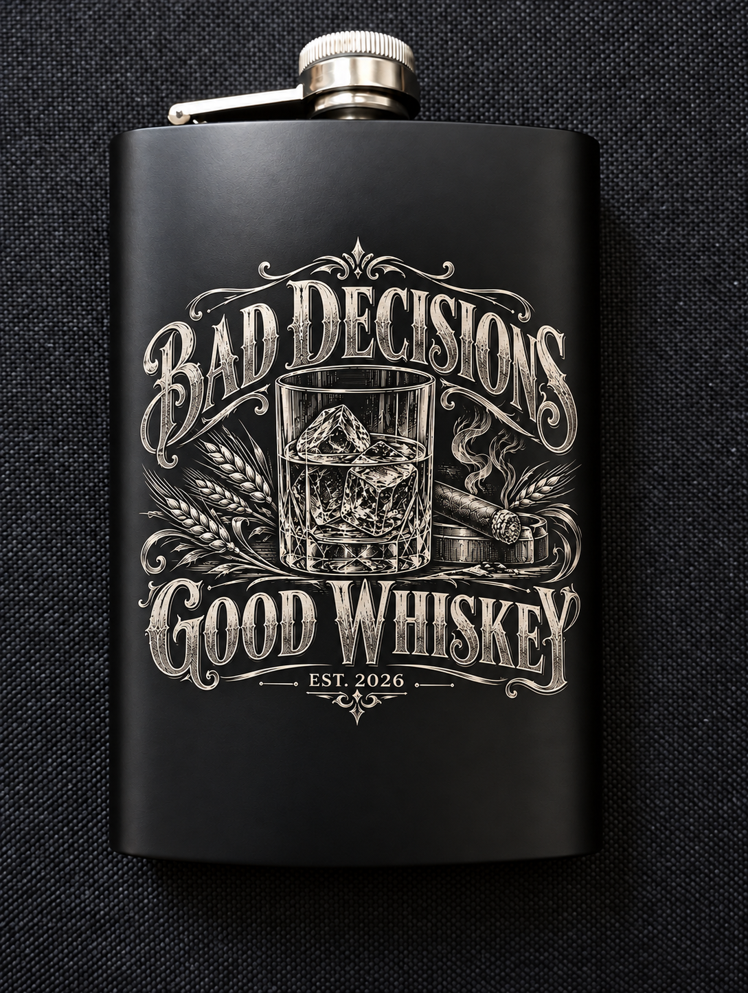 Personalised black hip flasks — Our work 3