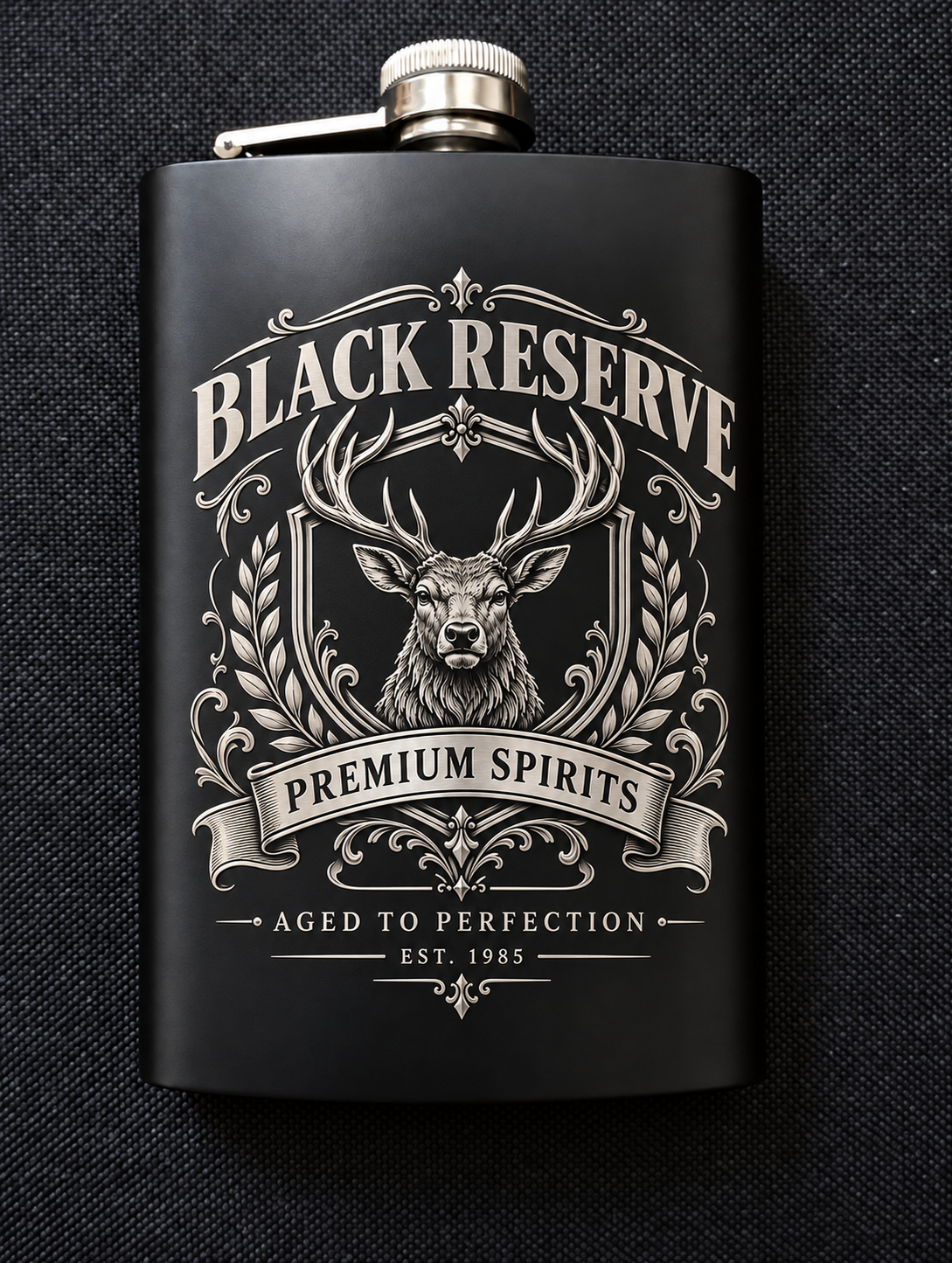 Personalised black hip flasks — Prime Marks Studios
